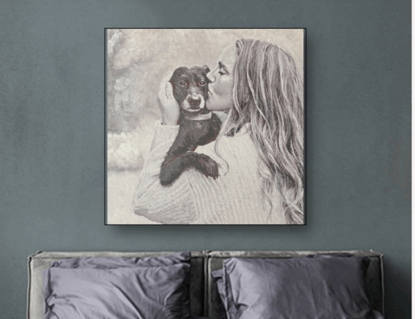 a 24" x 24" portrait in Watercolor and enamel on canvas, painted by maryanne chisholm